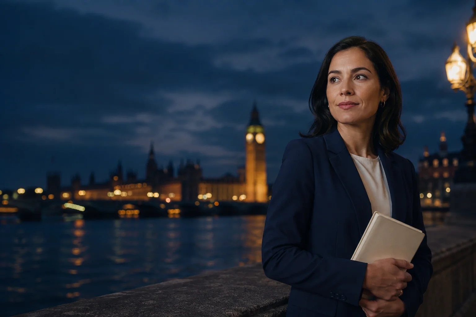 Language learner overlooking Westminster in London
